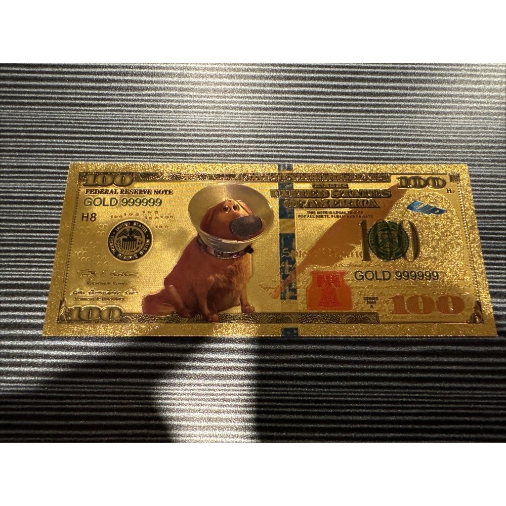 Disney Up Dug 24k Gold Foil Plated $100 Banknote Collectible Novelty Bill